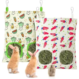2 Pack Guinea Pig Hay Feeder,Rabbit Hay Bag Hanging Hay Holder for Guinea Pig Cage Hay Feeder for Bunny Rabbits Chinchillas Hamsters Small Pets and Animals