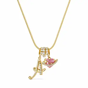 Gold 3-Layer Initial A-Z Necklace for Women | Adjustable Snake Chain Choker with Pink Heart Zircon, Valentine's Day Gift