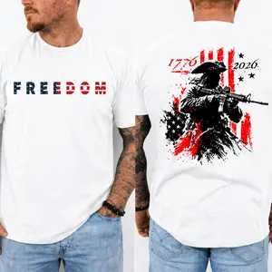 America 250th Anniversary T-Shirt 1776-2026, Men's Casual Patriotic Top with Revolutionary Soldier Graphic, Short Sleeve Soft Cotton Blend, Menswear, Shortsleeve