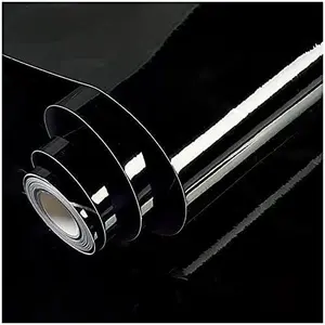 Shiny Black Wallpaper Peel and Stick Wallpaper Glossy Self Removable Wall paper,15.8" X 393"Waterproof Countertop Paper Black Contact Paper for Cabinet Countertop Furniture Vinyl Film