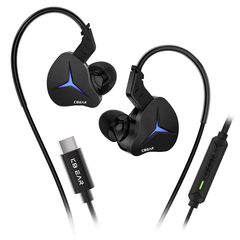 KBEAR Venus Type-C Black Wired Gaming Earbuds - 1DD Noise Isolating Deep Bass Headset, Full Bass, Glow-Lit Style, Hi-Fi Stereo Stable Sound, Button Control, Call Receiving, Jack Connection, Manufacturer Warranty for Phones, Tablets, Wired Use,techvibes