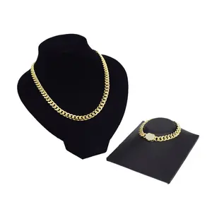 18k Layered Real Gold Filled Miami cuben set necklace bracelet icedout box lock #199