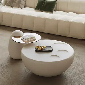 Nesting 42" Modern Round Creamy White Coffee Table, 2 pieces for Living Room Furniture Sofa