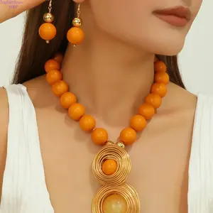 Handmade Synthetic Gemstone Beaded Necklace & Earrings Set for Women, Elegant Unique Statement Jewelry, Versatile Dainty Accessories for Daily Wear, Party Occasions, Birthday and Holiday Gift Giving