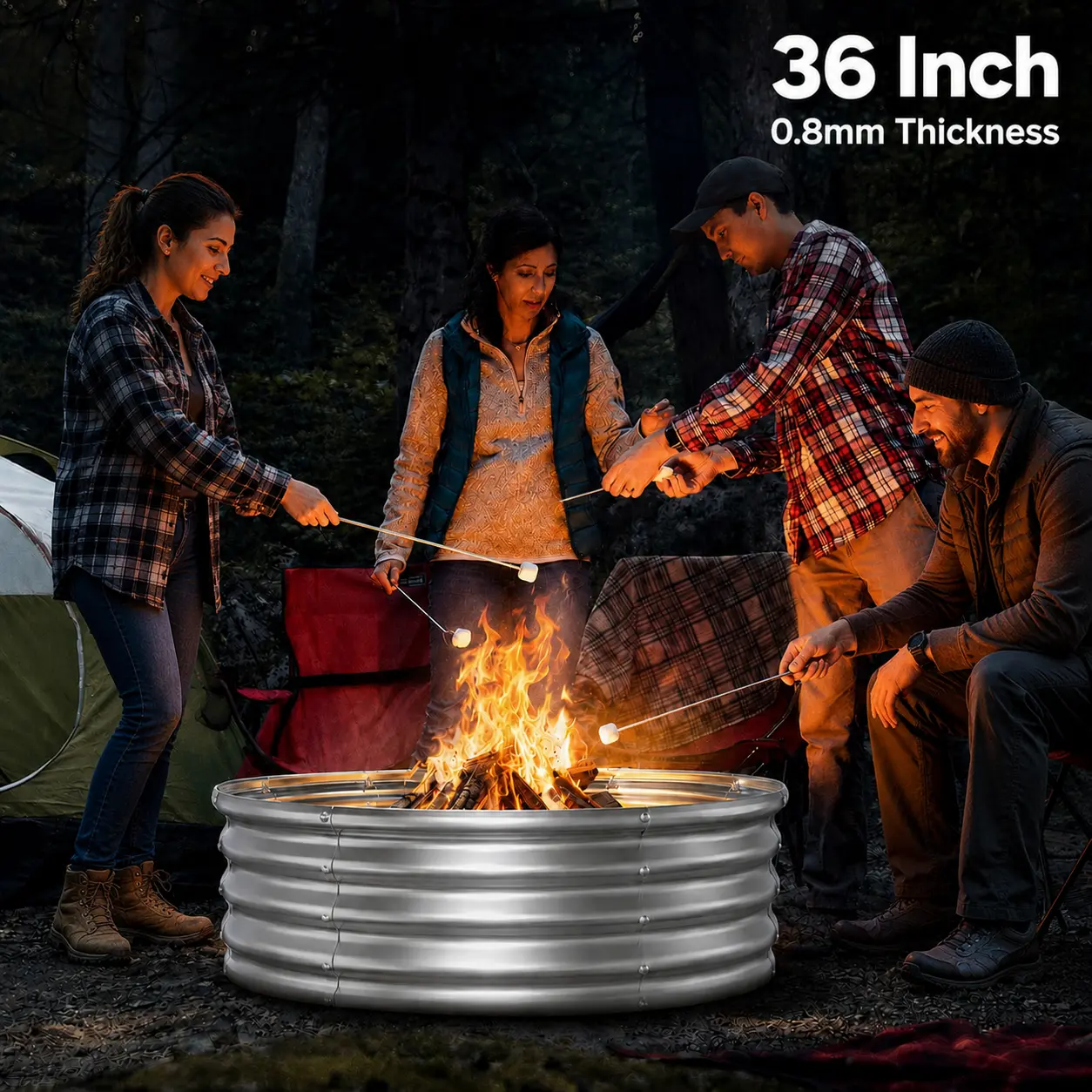 Galvanized Steel Fire Pit Ring & Raised Garden Bed Kit - 36in Diameter, 1ft Tall, 0.8mm Thick, Wavy Design, Foldable Edges, Rounded Corners, Includes Gloves - Outdoor Wood-Burning Fireplace Liner for Backyard, Camping