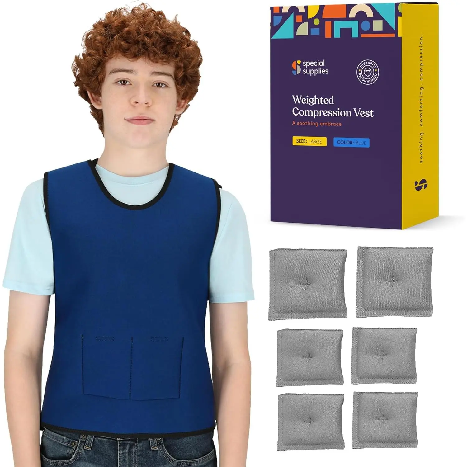 Kids' Weighted Sensory Compression Vest - Breathable, Machine Washable, Multi-Size, Adjustable Shoulder & Midsection Straps, Customizable Distribution for Fitness Training