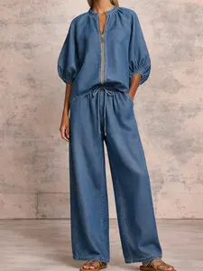 2 Piece Sets Women Lounge Set – Casual Zip Up Top & Wide Leg Pants, Comfy Travel Airport Outfit, Plus Size Loose Matching Set 2026 Spring