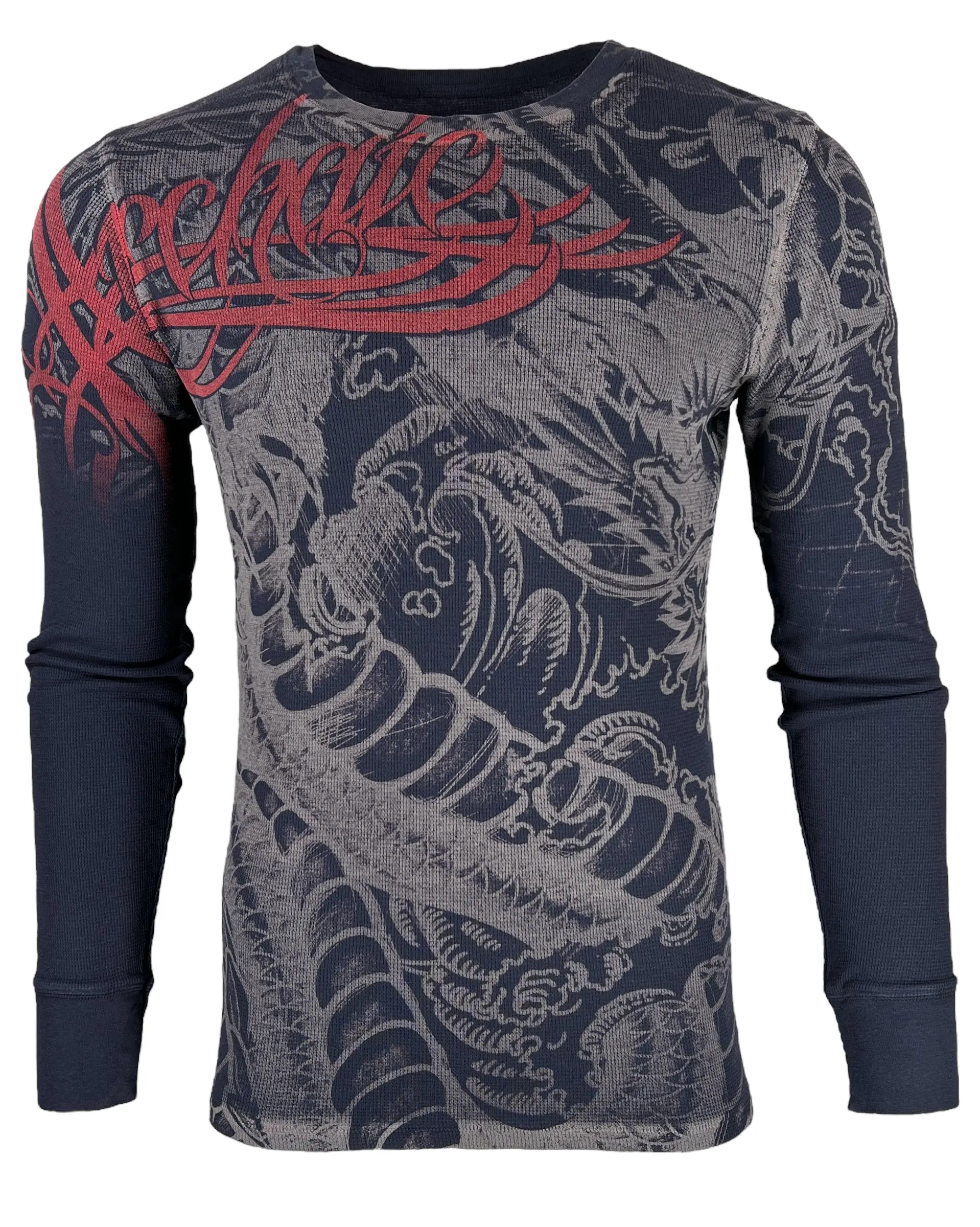 Archaic By Affliction Men's Cotton Round Neck Longsleeves Graphic Thermal Shirt - Dragon Rage Menswear Top
