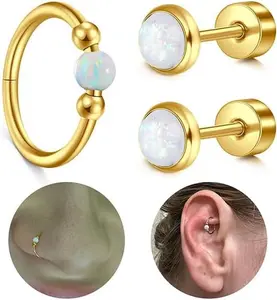 18g Opal Nose Ring Hoop Clicker   Nose Studs for Women Opal Tragus Hoop Cartilage Helix Daith Earring Hoops Hinged Cartilage Piercing  8mm 10mm