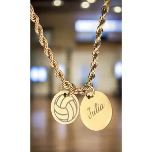 Personalized Two Charm Volleyball Necklace in 18K Gold Plated PVD Stainless Steel or Silver Colored Stainless Steel