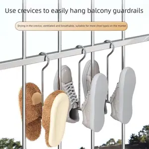6pcs Stainless Steel U-Type Shoe Rack, Windproof Wall-Mounted Hook, Multi-Functional Single Rod Design, Ideal for Balcony & Window Sills