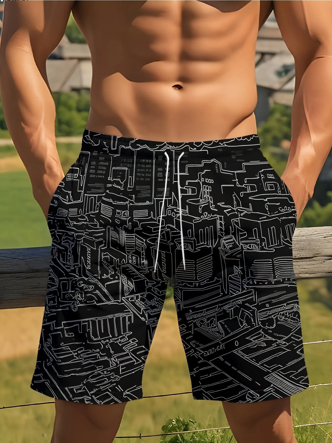 Classic Pirate Element Skull Print Beach Shorts, Fashion Casual Summer Hawaiian Shorts, Breathable Cool Fabric, Drawstring Design, Summer Swim Trunks