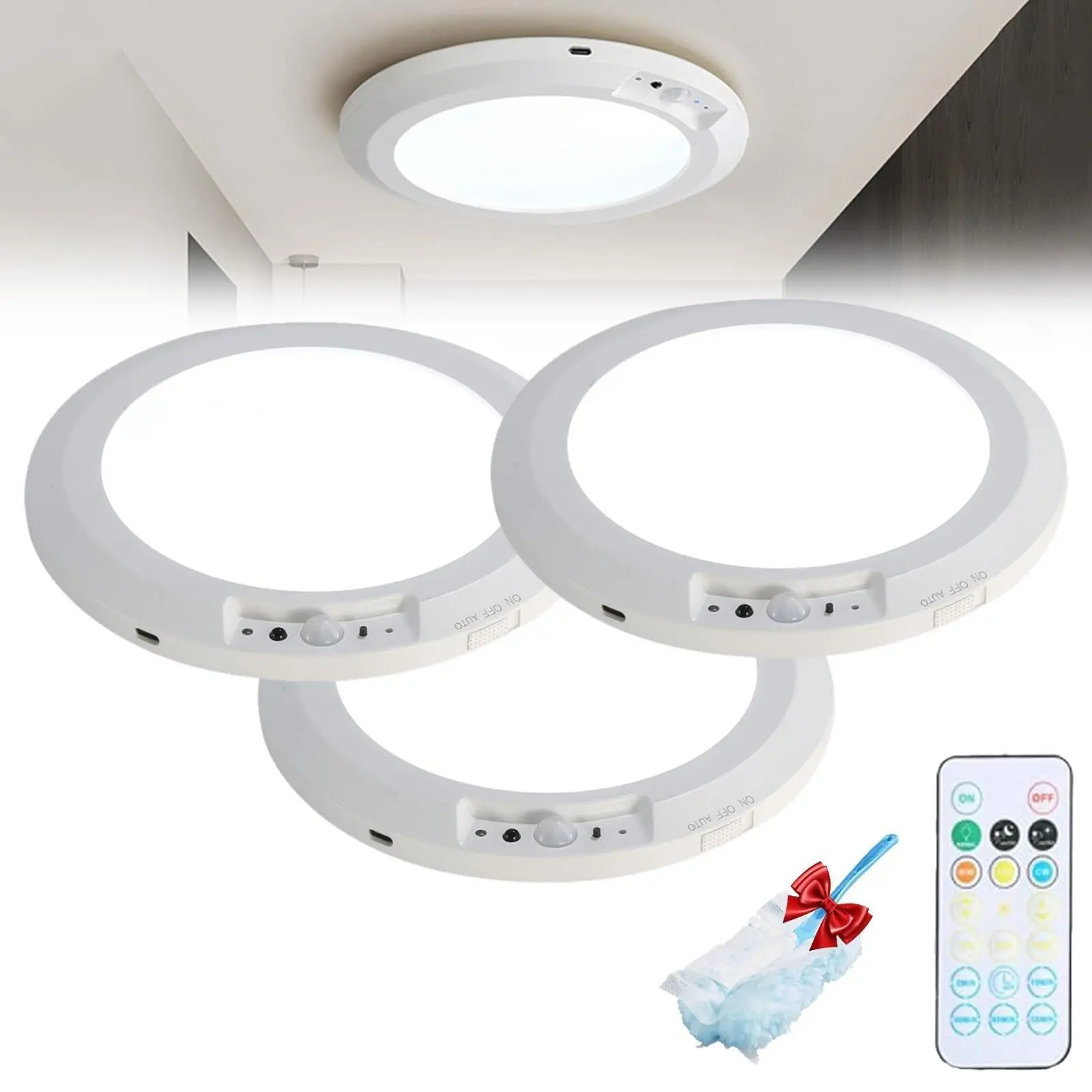 Rechargeable Motion Sensor Ceiling Light with Remote - Magnetic Wireless Ceiling Light Battery Powered for Closet Shower Stairs Shed Hallway Porch Patio ect,Suitable for various scenarios, easy to install.