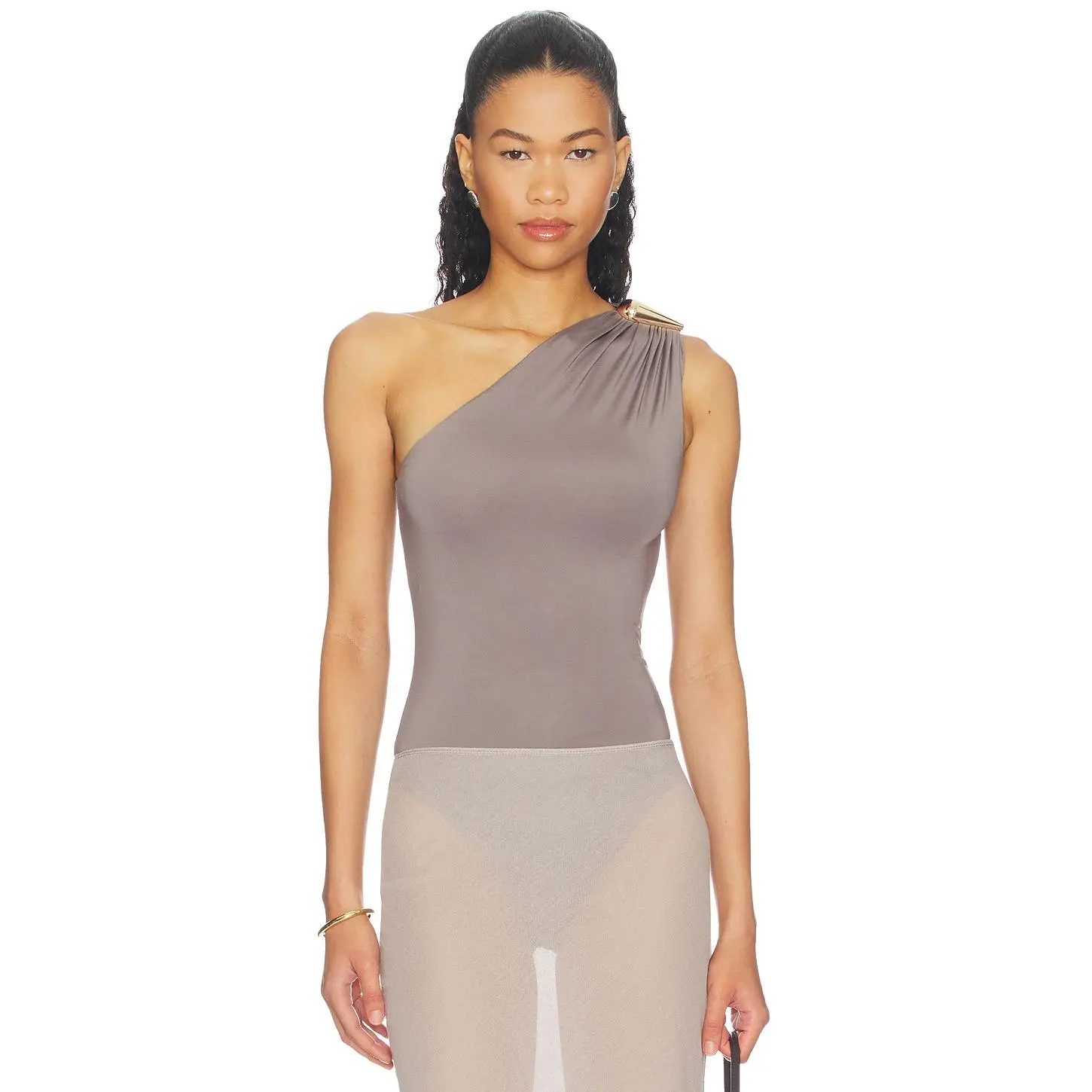 superdown Emely One Shoulder Bodysuit in Grey