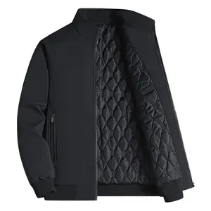 New Arrival Warm Thick Cotton Jacket for Middle Aged Men with Stand Collar Solid Color Winter Essential Stylish Practical