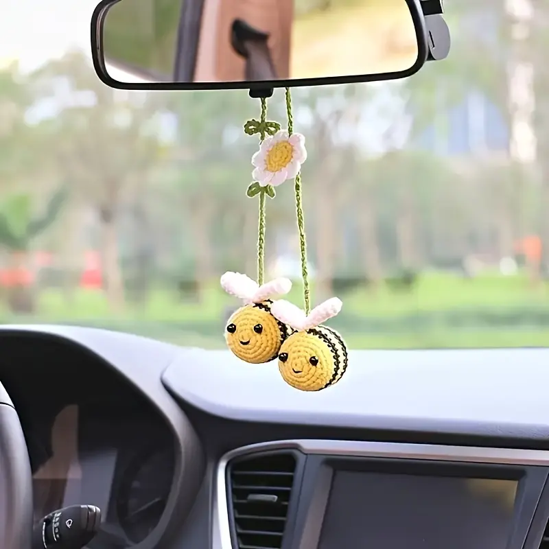 Handmade Crochet Bee Charms For Bags Cute Twillie Honey Bee Car Hanging Pendant Beautiful Knitted Bee Bag Charms Lovely Bee Crochet Decoration For Car And Backpack tiktokshopbacktoschool