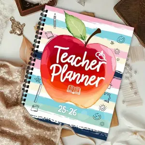 2026 Teacher Planner, Vibrant Campus Design, Apple Symbol, Handwritten Font, Ideal for Teachers and Education, Full Color Cover