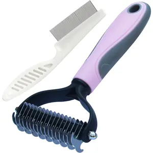 Pet Grooming Tool: Double Sided Undercoat Rake Comb for Deshedding and Dematting Dogs and Cats, Flea Comb Set (Pink/16 tooth)