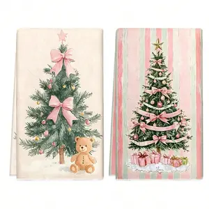 2pcs Winter Christmas Tree Pattern Kitchen Towels And Dish Towels, Suitable For Interior Decoration In Restaurant, Kitchen, Bathroom, Party Decoration