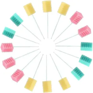 Disposable Oral Swabs 300Pcs Individually Wrapped Soft Foam Mouth Swab Sponge Toothettes for Dental Care Zigzag Wave Shape 3 Colors Yellow Green Pink