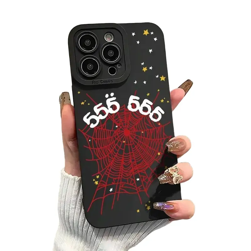555 Lucky Number Spider Web Design Shockproof Protective Phone Case for iPhone 17 15plus 14 13 12 11 Pro Max, Fits Samsung S24 S25 5g Series, Great Gift for Boys and Girls, Accessories, Cover, Cellphone Casing, Phone Protector, Protective Shell