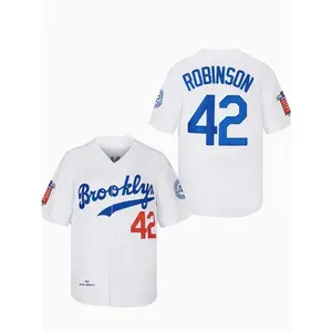 Brooklyn Baseball Jersey #42 Vintage Embroidered Retro Hip Hop Black Boyfriend Style Mesh Polyester