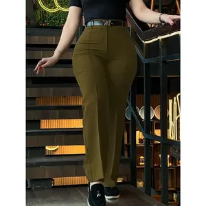 Women’s Black High-Waisted Slim-Fit Commuter Straight-Leg Pants – Elegant Double-Breasted Button Design, Soft Stretch Fabric, Business-Casual for Daily Office Wear, Versatile Trousers