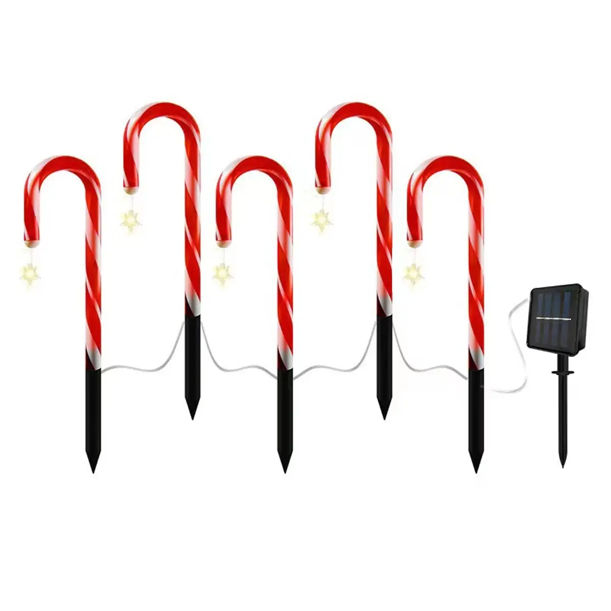 New LED Solar Christmas Stake Lights, Star, Snowflake & Candy Cane Pathway String Lights, Christmas Scene Decoration Lights