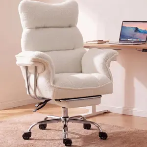 [DealsForYouDays] Big and Tall Office Chair, Ergonomic Desk Chair with Thick Cushion, Wide Seat & Armrests Computer Gaming Chair,High Back Reclining Teddy Fleece Criss Cross Chair with Foot Rest for Dressing table, balcony, office