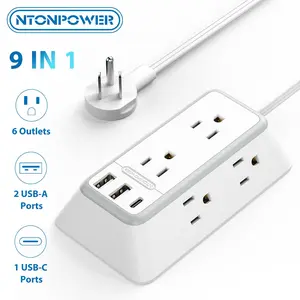 NTONPOWER 10/15/25FT Indoor Extension Cord Flat Plug 3 Prong Power Strips with Surge Protection, Mountable Power Strip with USB, Surge Protector Long Extension Cord with USB C for Home Office Desk, White