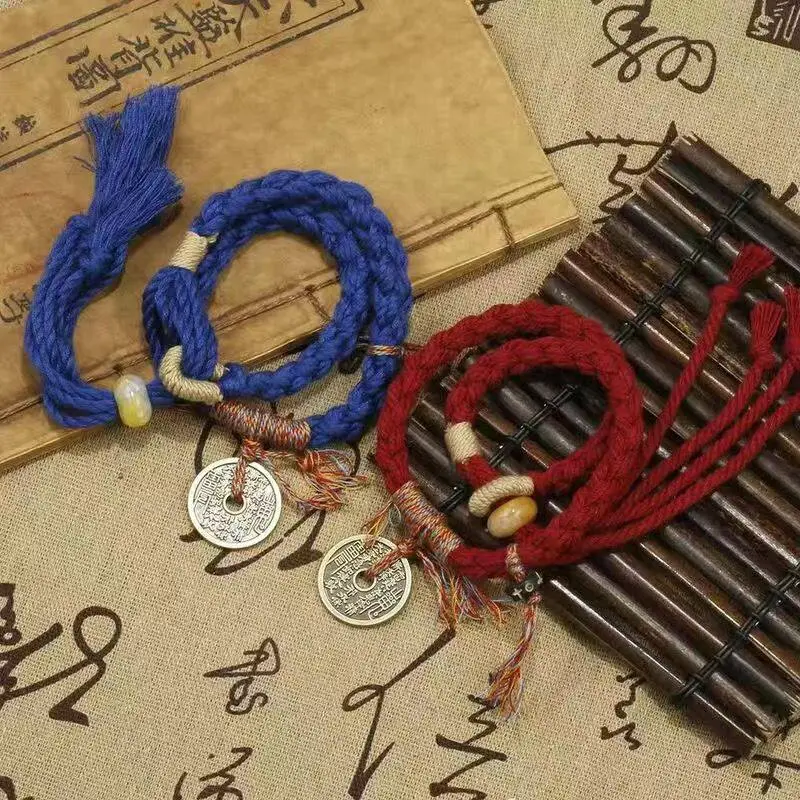 Handmade Good Lucky Tibetan Bracelet Ancient Coin Charm Rope Bracelet & Bangles Knots Red Thread Bracelets Original Gifts