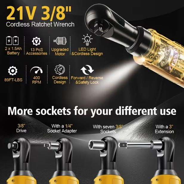 Electric Right Angle Ratchet Wrench, Socket Ratchet Wrench, Car Repair Tool for Screw & Nut Removal, Professional Power Tools Without battery