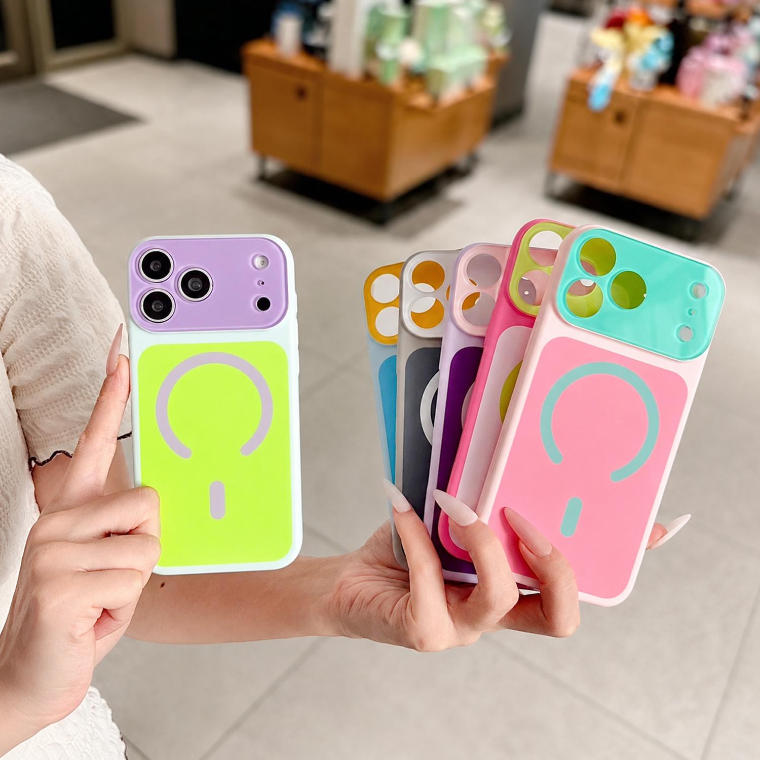 Dopamine Color Block Slim Phone Case for iPhone 17 16 15 14 13 Pro Max, Matte Hard PC Cover, Magnetic Wireless Charging Compatible with MagSafe(Not Strong), Lightweight Ultra Slim Fashion Case,back to school,back to school haul