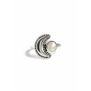 Sterling Silver Crescent Moonstone Moon Ring