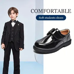 Boys' Formal Junior School Shoes - Black, High-Quality Uppers, Comfortable Interiors, British Gentleman Style, Ideal for Kids' School Performances, Children's Dress Footwear