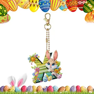Easter Diamond Art Keychain Ornaments Double Sided Hanging Key Chains Diamond Painting Keychain Kits Diamond Painting Backpack Pendant for Adults Key Ring Art Pendant Decor