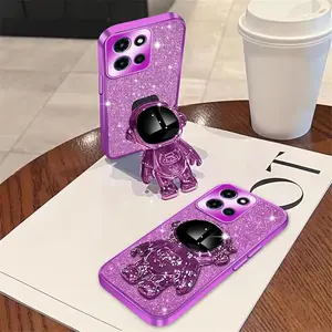 for Motorola Moto G Stylus 5g 2025 Case, Women Girls Bling Luxury Glitter Clear Phone Case with 6D Astronaut Stand Kickstand, Shockproof Protective Cover for Moto G Stylus 5g 2025, Purple