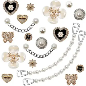 SOGLLQAM Fashion Shoe Charms for Women Floral Pearl Chain Accessories with Butterfly Designs DIY Sandal Shoe Decorations for Birthday Party Favors Girls Gift Ideas and Special Occasions
