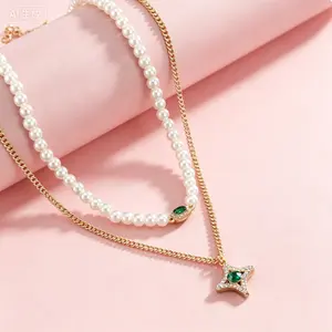 Stylish Unisex Pearl & Rhinestone Necklace Set, Elegant Clavicle Chain, Daily Wear Versatile Fashion Jewelry