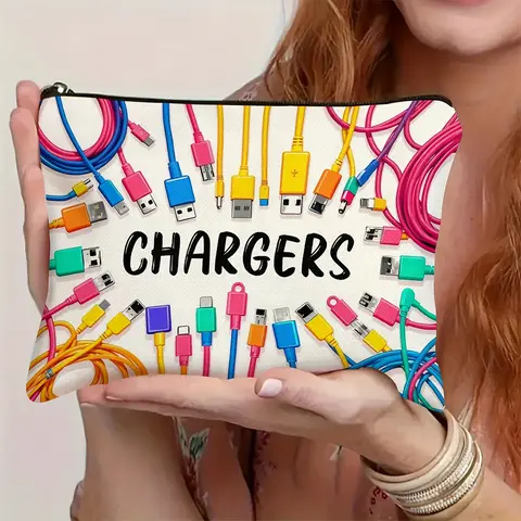 Vibrant Colorful USB and Cable Organizer Bag, Multi-Purpose Makeup and Toiletry Travel Pouch, Durable Canvas Zipper Design for Home or Travel, Travel Cosmetic Bags, Travel Accessory