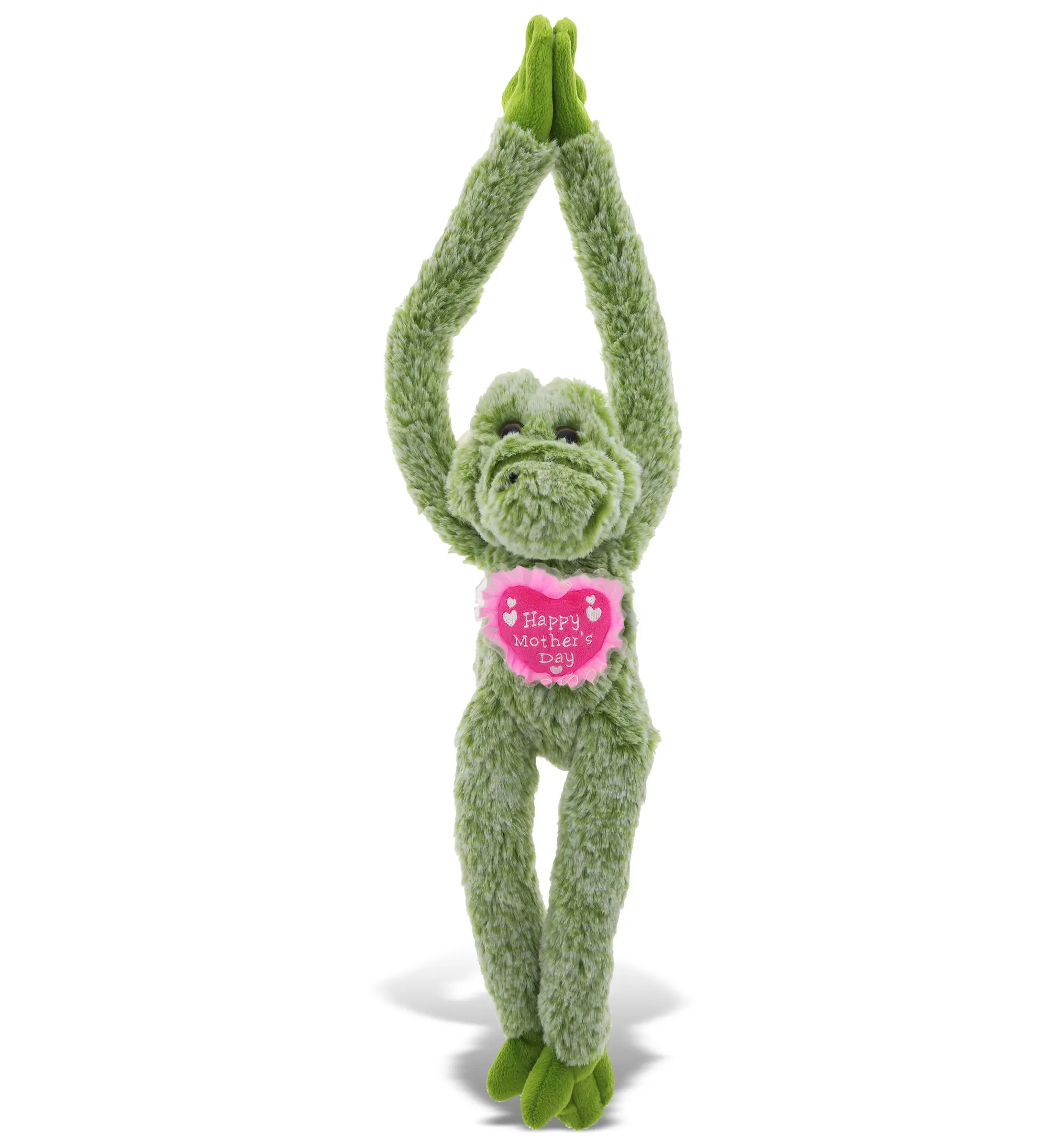 DOLLIBU 21in Hanging Green Alligator Stuffed Heart Toy - 1 Unisex Super Soft Polyester Fabric Toy, Long Arms, Embroidered Details, Surface Wash with Cold Water, Mother's Day Gift with Happy Mother's Day Message