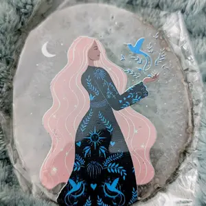 Agate Slabs - Decorative Stone with Pink Hair Design and Blue Birds, Ideal for Home Decor and Gifts