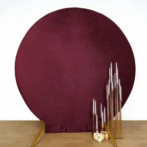 Burgundy Metallic Shimmer Tinsel Spandex Party Photo Backdrop, 2-Sided Round Wedding Arch Cover 7.5ft