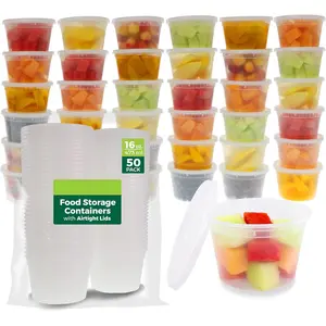 Food Storage Containers [50-piece set] 16-ounce plastic food containers with lids, suitable for storing purees, soups, meal prep items, etc| BPA-free| Stackable| Leak-proof| Suitable for microwave/ dishwasher/ refrigerator: home and kitchen