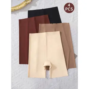 Women's High Waisted Butt Lifting Skinny Shorts Set, Soft Comfortable Fitted Bottoms, Casual Sporty Style, All Seasons Wear, 4 Pcs Pack