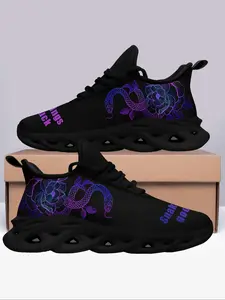 Women's Floral & Snake Print Lace Up Sneakers, Casual Comfortable Breathable Sports Running Shoes, All-match Basic Shoes for Daily Wear, Sporty Running Shoes