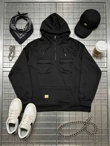 Men's casual clothing featuring a quarter-zip design, loosefit, and machine-washable sports hoodie with multiplepockets, suitable for casual sports and outdoor fitnessactivities, in long-sleeved style for men. SweatshirtsMenswear Pullover