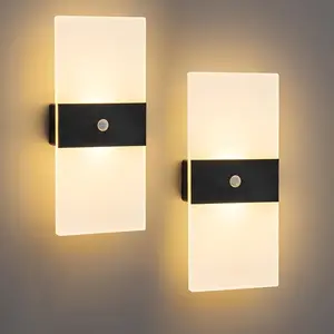 2pcs Battery Operated Wall Sconce Wall Lights for Bedroom Living Room Hallway Decor Rechargeable Motion Sensor Light Indoor Magnetic Closet Wall Sconces Wireless Under Counter Lights for Kitchen Stairs Hallway