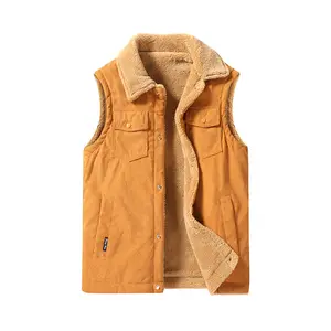 Corduroy Vest for Men, Autumn, Fleece-Lined, Thickened, Lamb Wool, Retro Workwear, Vest, Jacket, Trendy