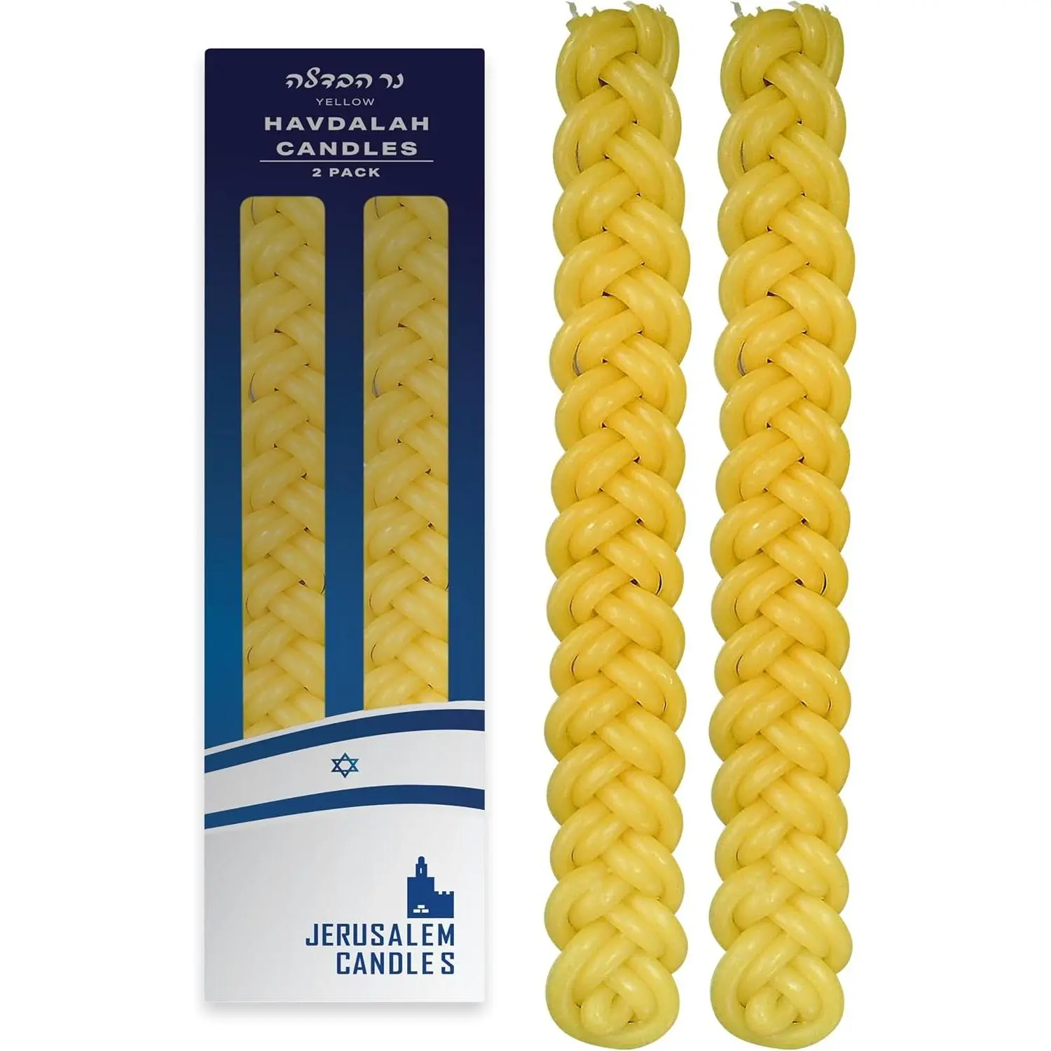 Jerusalem Candles Havdalah Candle - Braided Yellow - Flat Havdallah Candles - 2 Pack